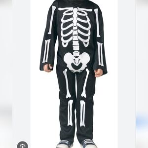 Kids Skeleton Print Black Jumpsuit With Hood - Size Small 4-6